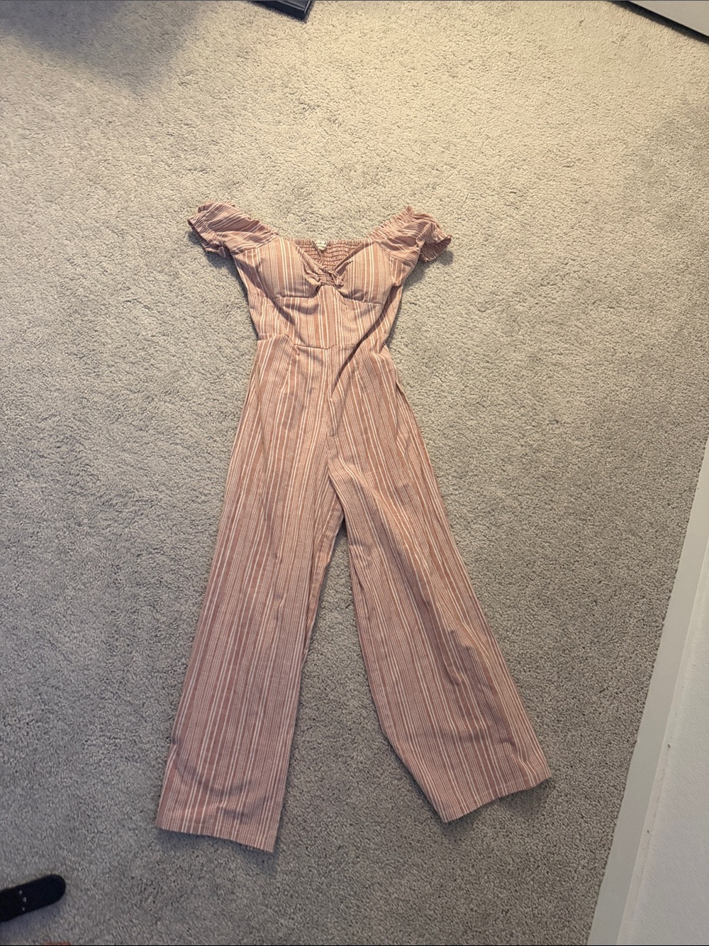 Striped Pink Wide-Leg Off-Shoulder Jumpsuit
